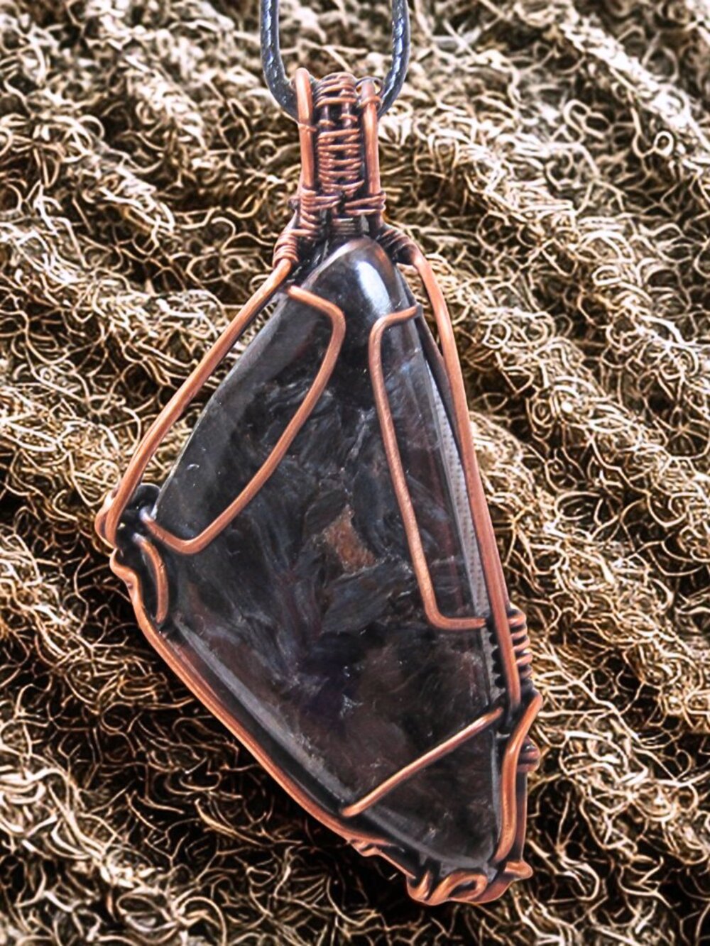 Handmade Pietersite Copper Wire Wrapped Pendant Statement Necklace - Picture 3 of 4